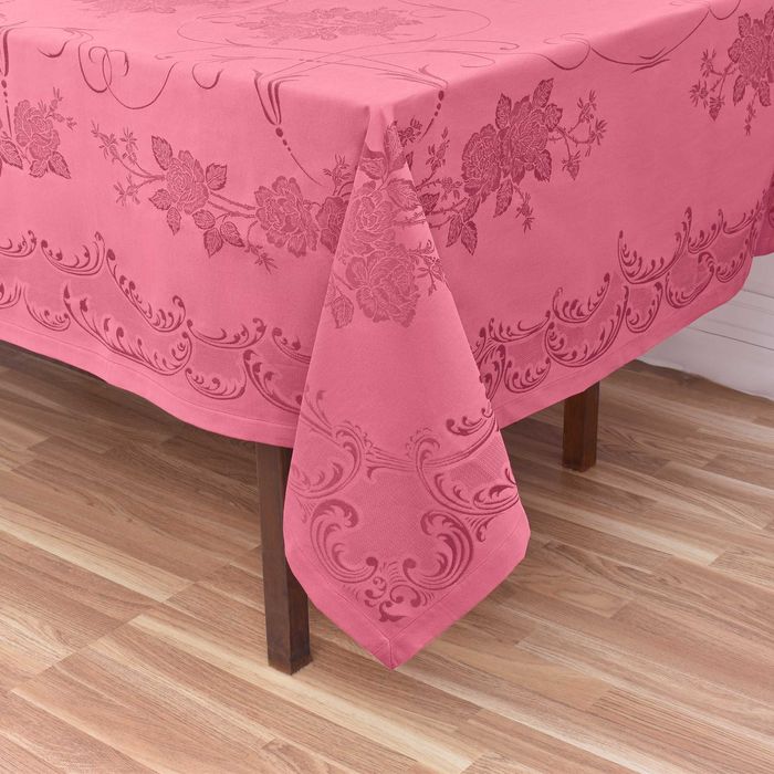 Retangular 250,  toalha de mesa em bordeus com rosas. Jacquard