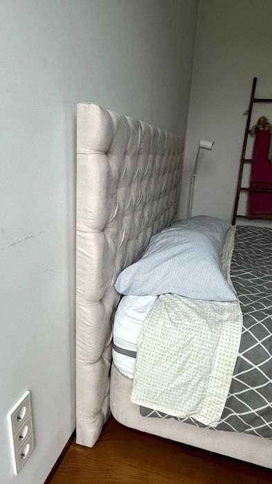 Cabeceira de Cama de Casal e Estrutura Aveludada