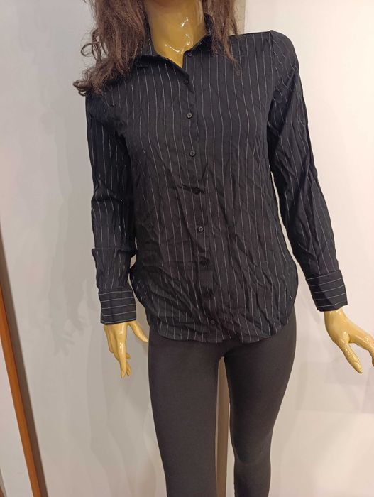 Sinsay koszula XXS czarna w paski wiskoza elegancka taliowana biurowa