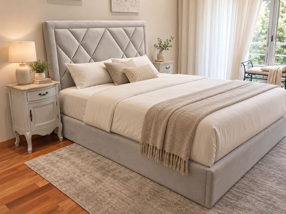 Cama Casal Estofada a Tecido Lavável
