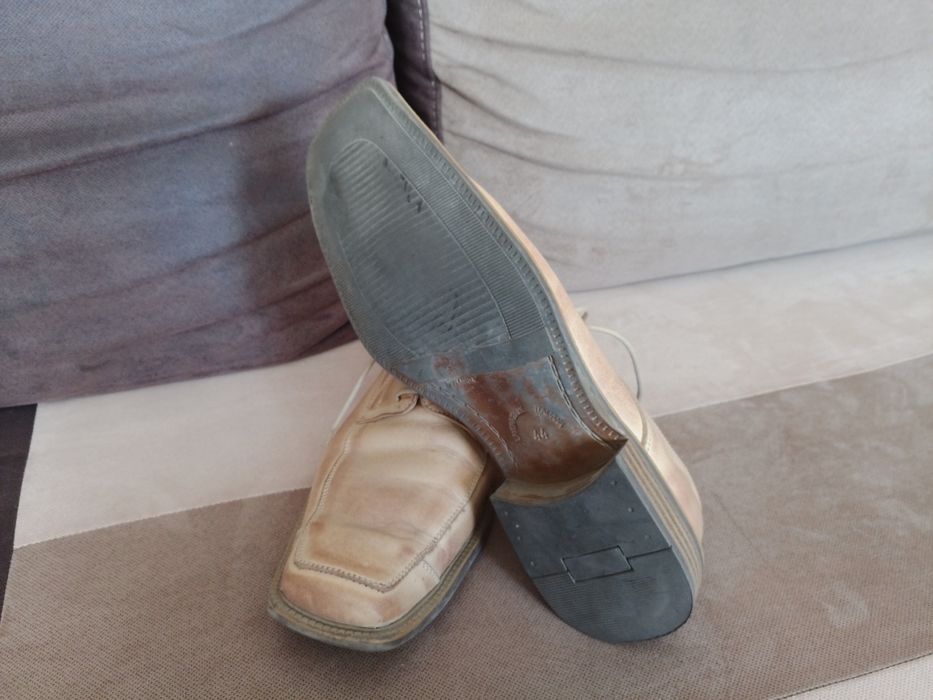 Super Skórzane buty garniturowe wizytowe beżowe kremowe 45