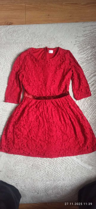 Czerwona koronkowa sukienka F&F dla, dziewczynki 11-12 lat