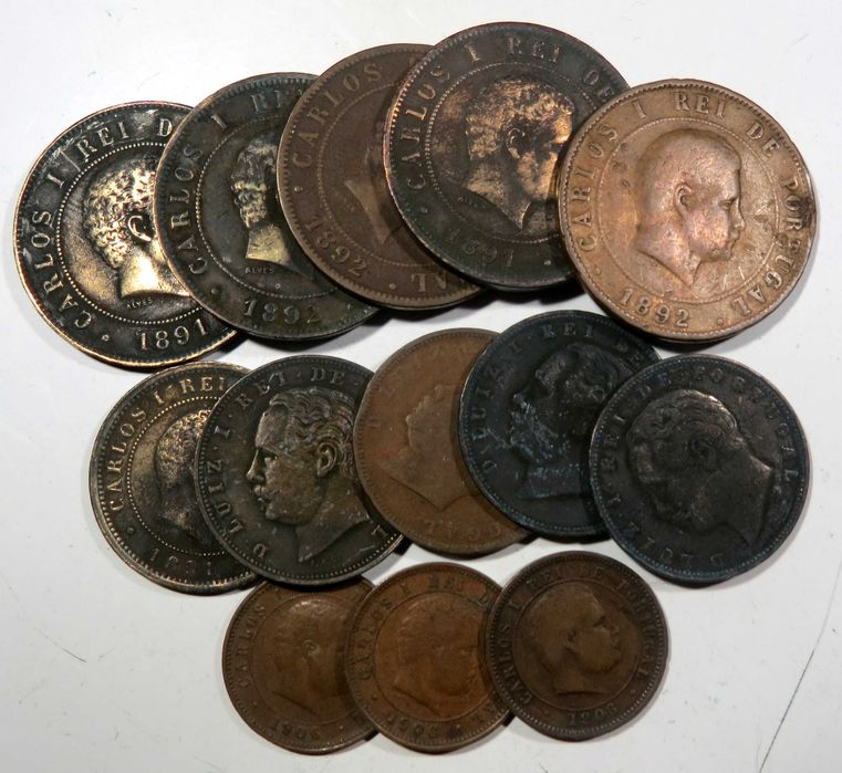 Monarquia Portuguesa - Lote 13 Moedas de D. Carlos I e D. Luis I - SÓ 4€.
