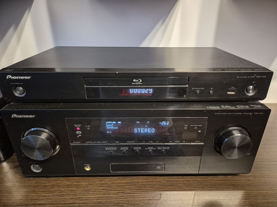 Zestaw kina domowegi Pioneer VSX 921, Blu-Ray DPD 150, glosniki Maudio  HSR 85