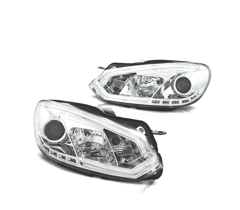 FAROIS FRONTAIS VOLKSWAGEN VW GOLF 6 08-12 TUBE LIGHT FUNDO CROMADO