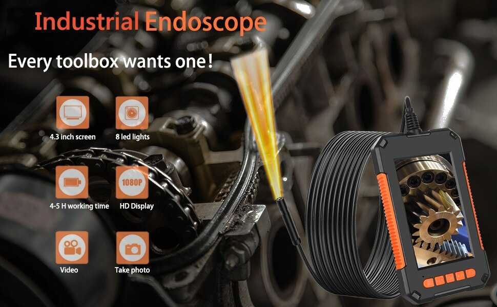 Endoscópio industrial 1080p rígido com ecrã LCD 5 metros