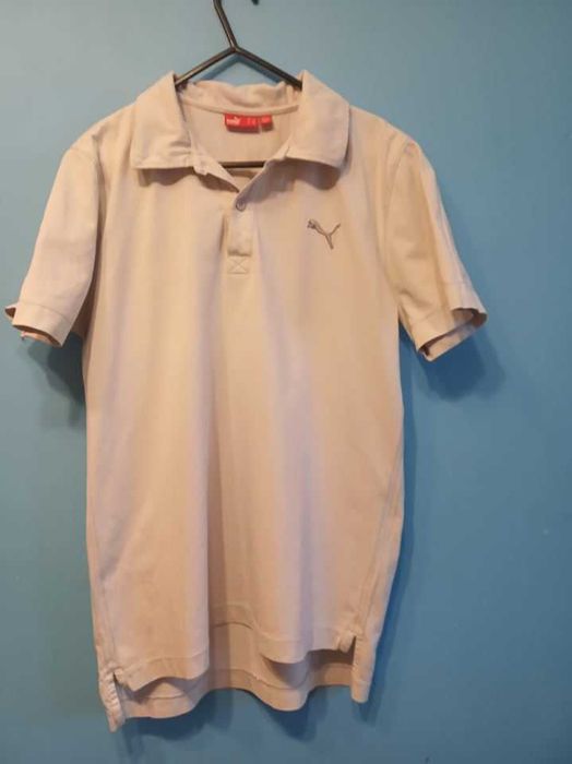 Koszulka beżowa polo - logo z przodu i z tyłu - S/M - "Puma".