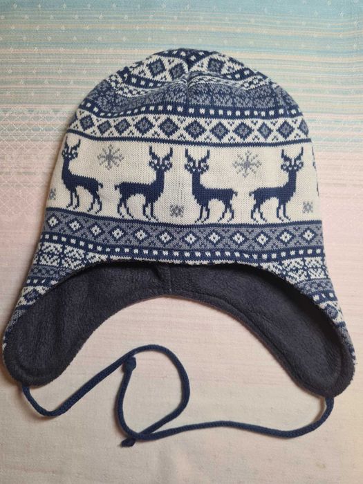 Шапка для мальчика с завязками размер ОГ 50-52см