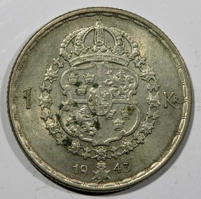 Suécia - 1 Krona - Gustaf V 1943 / Bela - PRATA