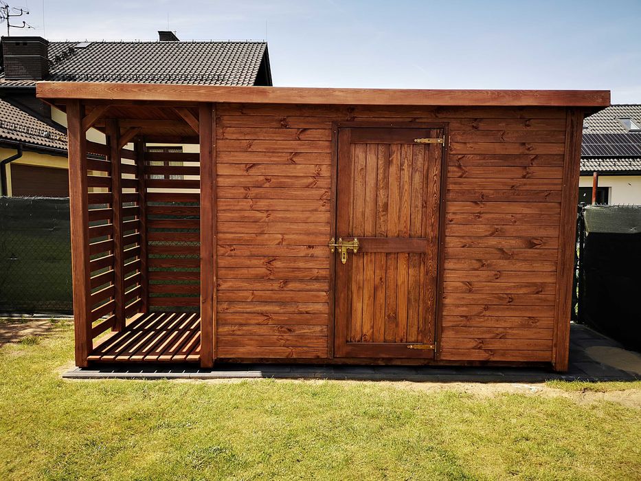 Domek narzędziowy z drewutnią 4 x 1,5m, solidna zabudowa ogrodowa