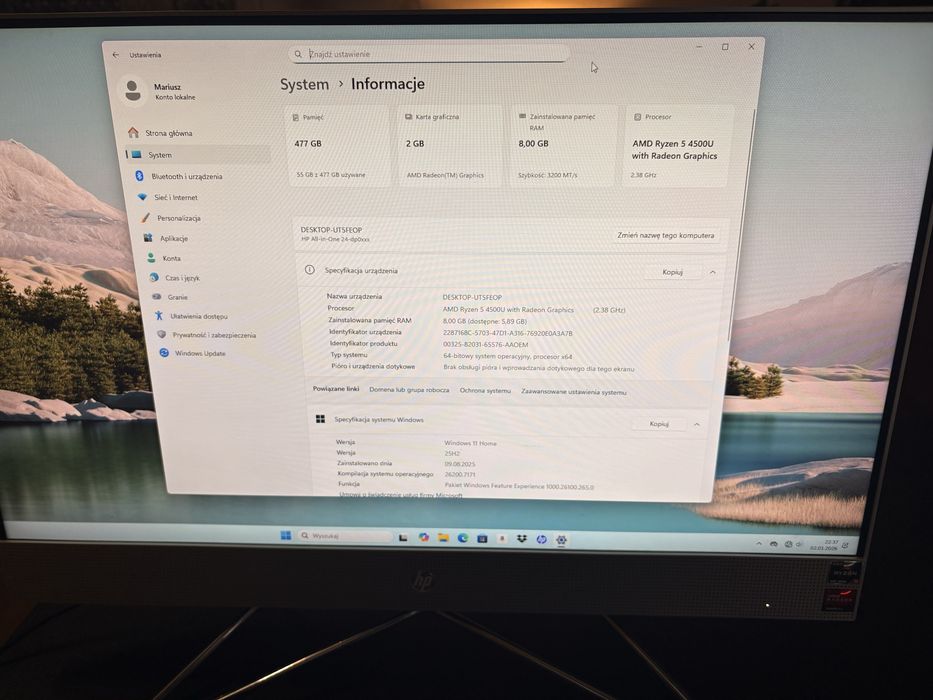 Komputer HP AiO 24 Ryzen5/8GB/512SSD