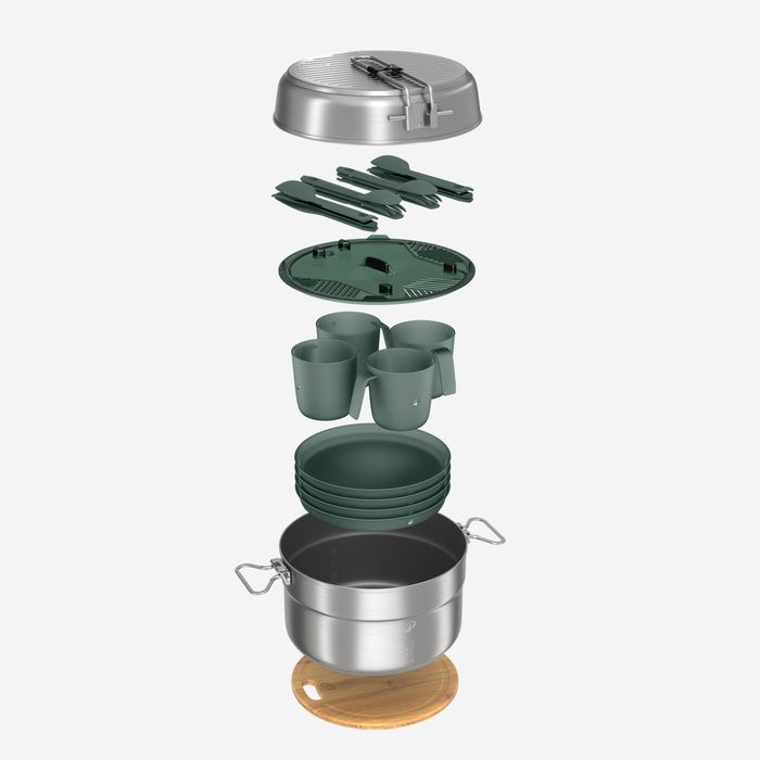 Conjunto de cozinha 500 de campismo em aço inox+anti-aderente - 4P -
