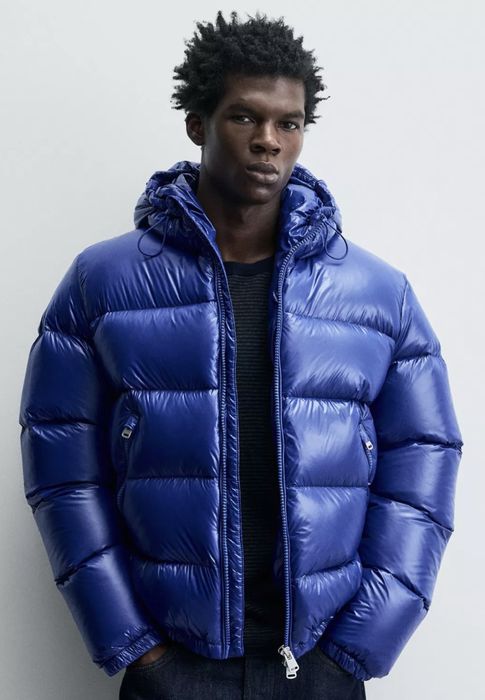 Мужской пуховик куртка Zara Puffer Blue Analog Moncler Зара Оригинал