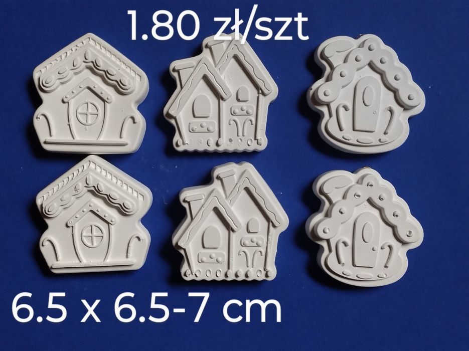 Gipsowe domki świąteczne z zawieszkami 6 sztuk
