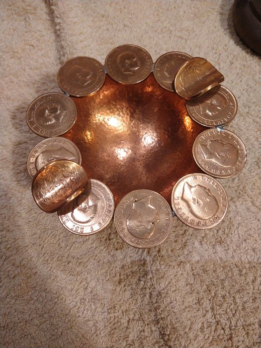 Cinzeiro cobre moedas D. Carlos I e D. Luis I