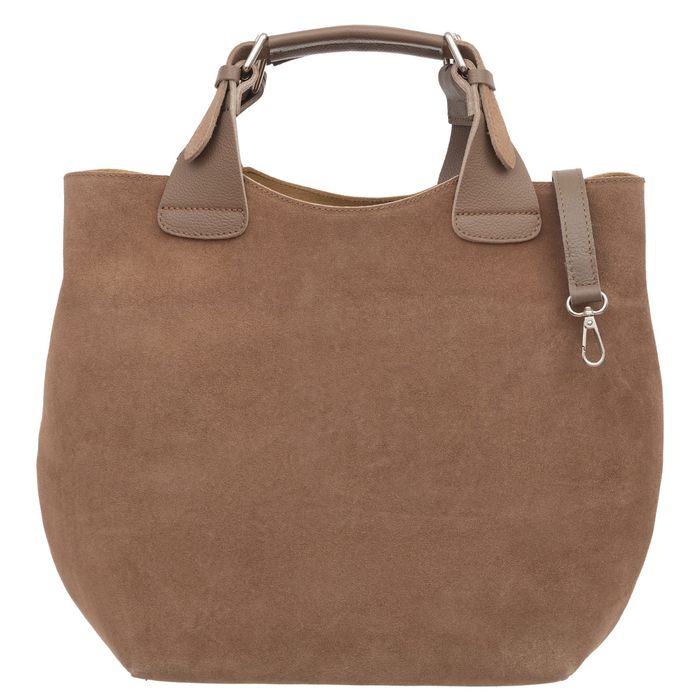 VERA PELLE torebka zamszowa shopper duża z paskiem V680 taupe