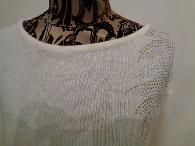 Sweter PROMOD - kolor ECRU, fantazyjne zdobienie