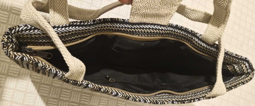 Mala bege, padrão escuro de Cânhamo e Algodão