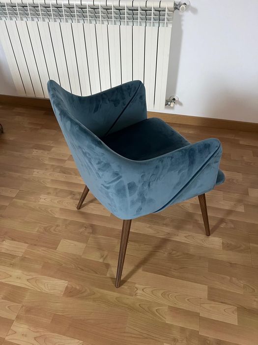 4 cadeiras de Veludo Azul com Braços ref 103770