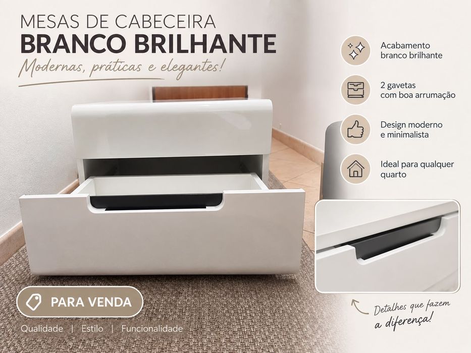 Mesas de Cabeceira - BRANCO BRILHANTE