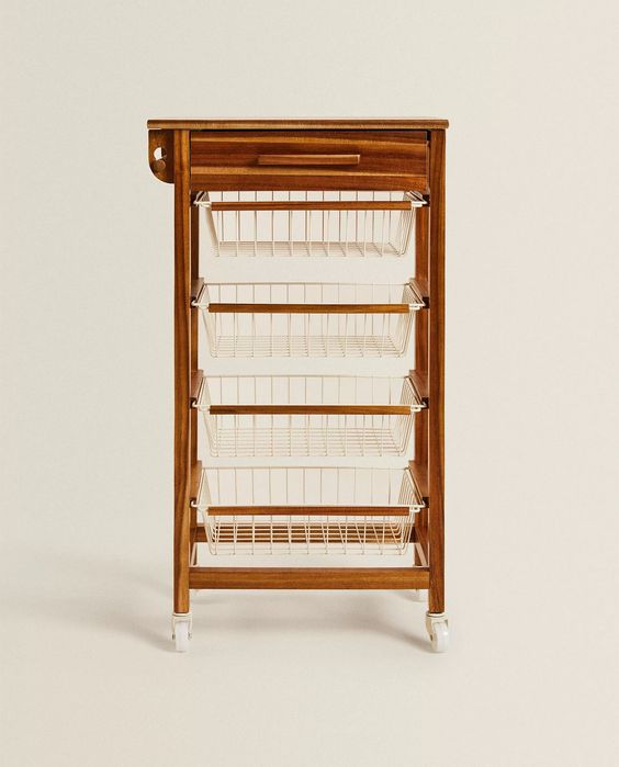 Regał drewniany z szufladami na kółkach zara home