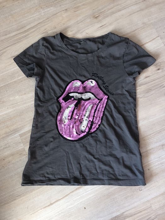 Koszylka T-shirt ciemnoszara H&M Rolling Stones różowy,cekinowy język