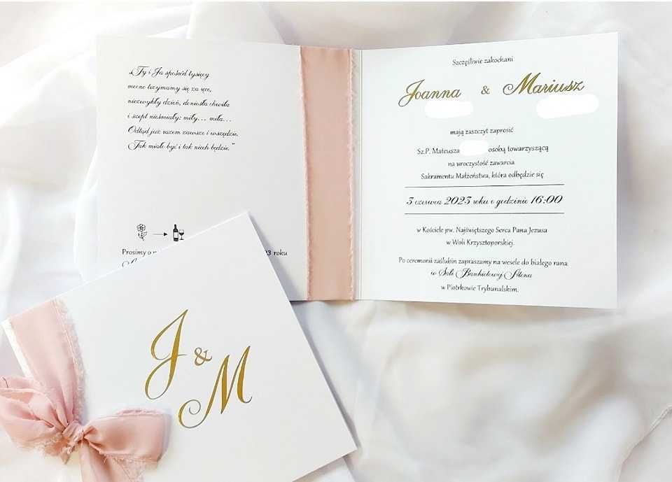Zaproszenie ślubne glamour rwana wstążka