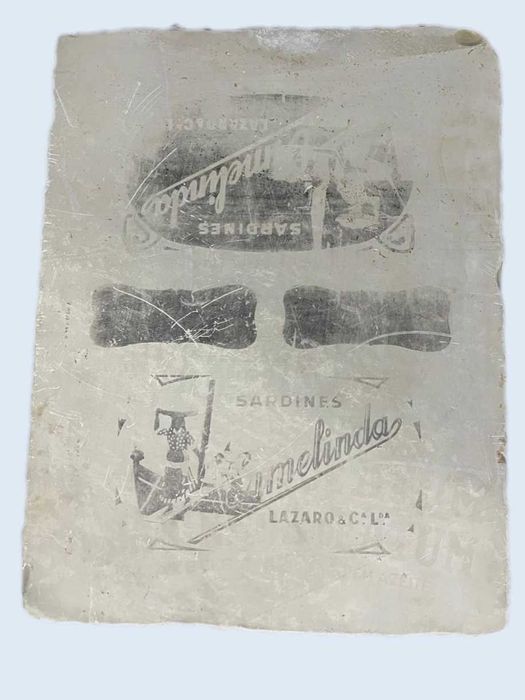 Pedra de Impressão Litografia 2 faces c/ rótulos de latas de conservas