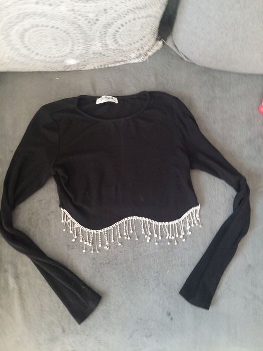 Top crop cyrkonie czarne