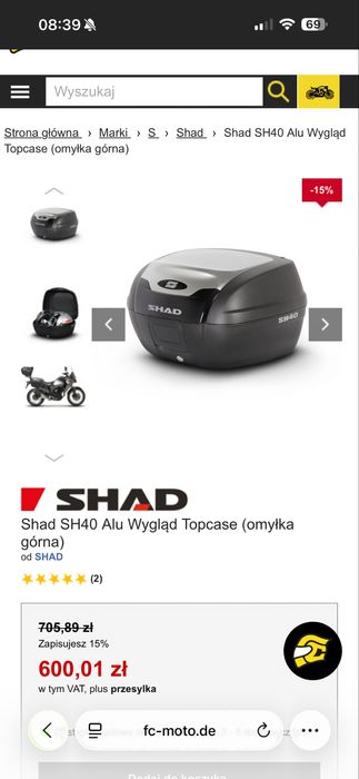 Shad SH40 Alu Wygląd Topcase kufer na motor
