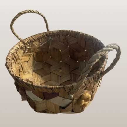 Cesto rústico de ráfia entrelaçada 17 cm diâmetro