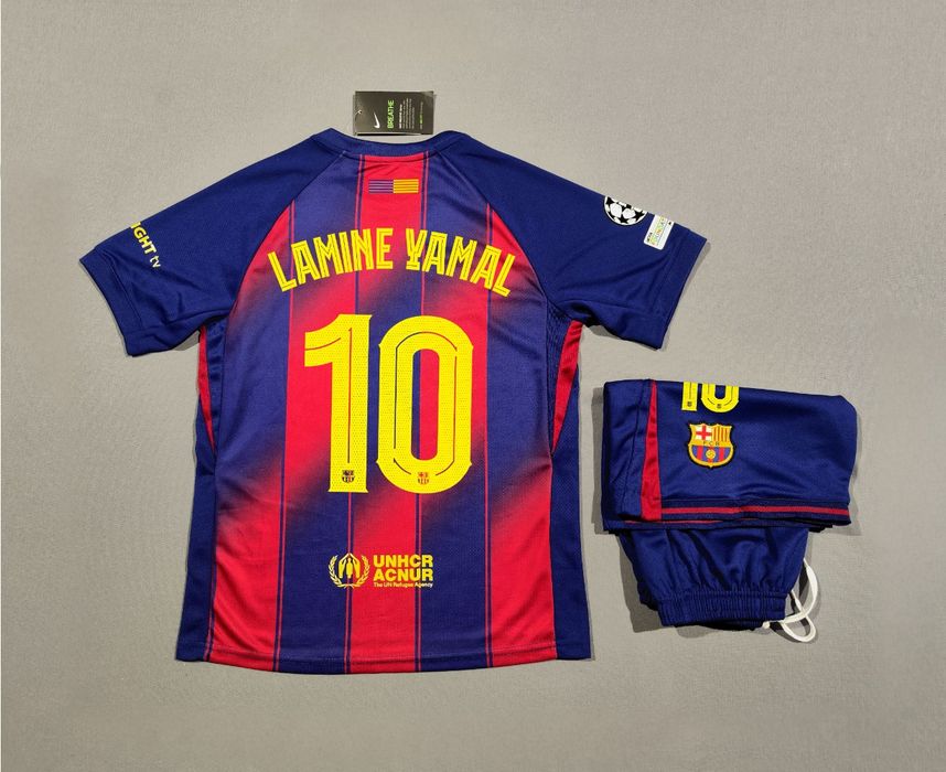Komplet Strój Zestaw dziecięcy FC Barcelona 25/26 domowy YAMINE YAMAL 10 rozmiar 28 UEFA Champions League wysyłka z polski 24h Liga Mistrzów koszulka