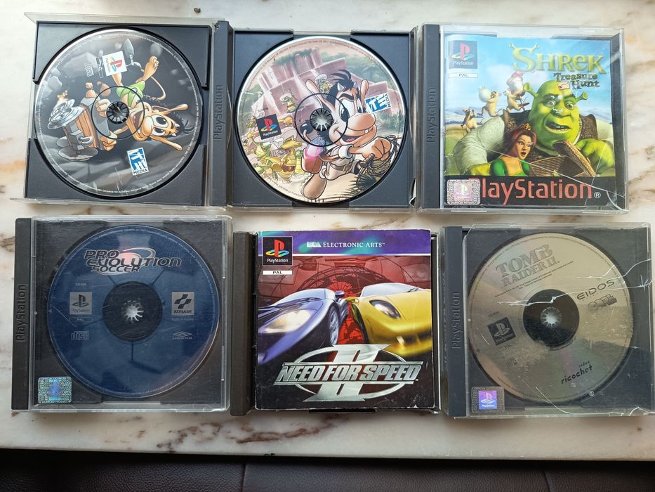 PS1 jogos: Need for Speed II , Tomb Raider II, PES, Shrek, Hugo 2 - PlayStation1