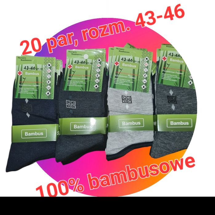 20 par skarpety męskie zdrowotne bambusowe 100% rozmiar: 43-46
