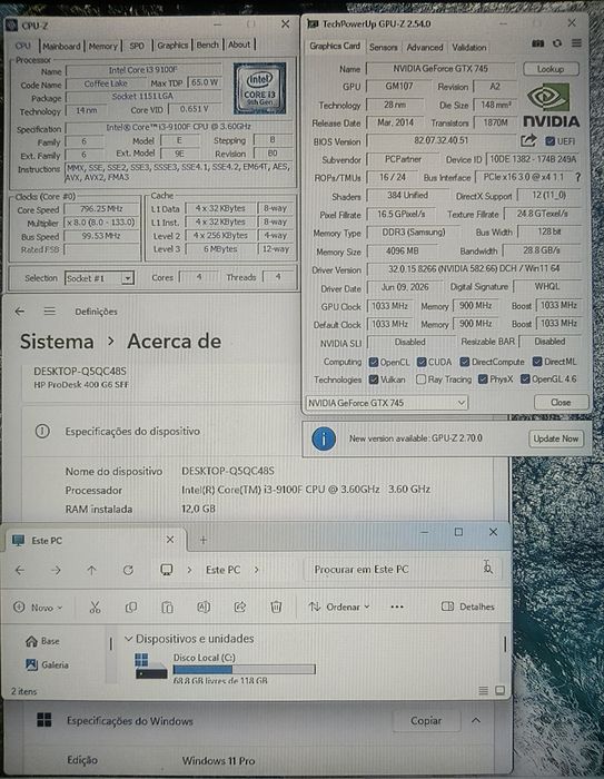 PC Gamer i5 7600( i3 9100F)4,2ghz +GTX 745 4gb+12gb+ 620gb NVME