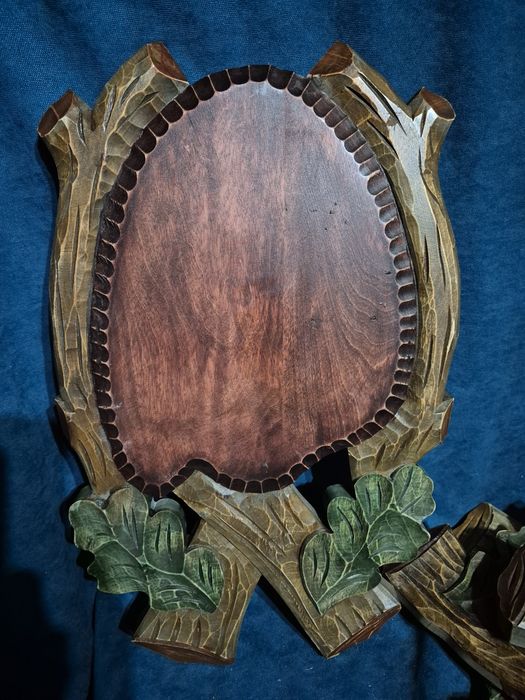 Deska bogato rzezbiona podkładka pod medalion sarny kozla parostki