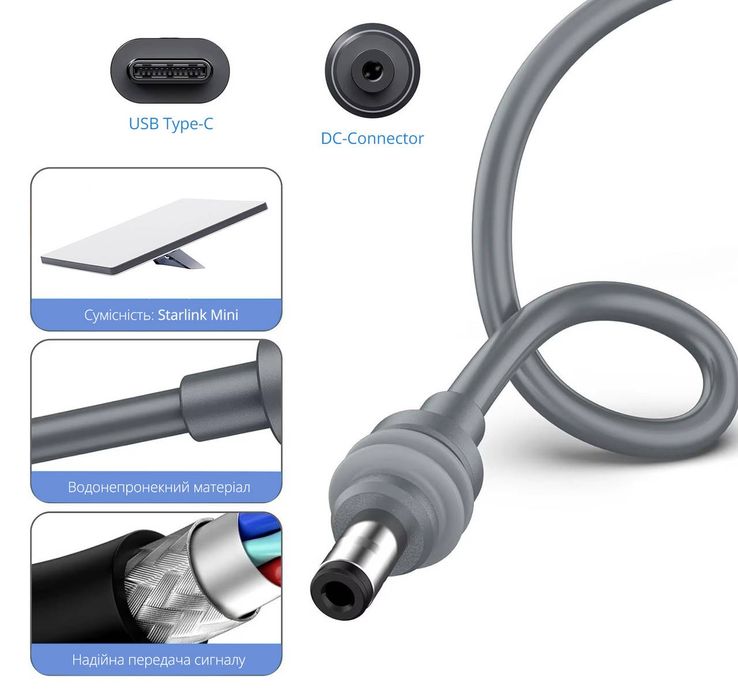 Перехідник Старлінк DC / USB Type-C 100W (20V/5A) Starlink Mini (PD)