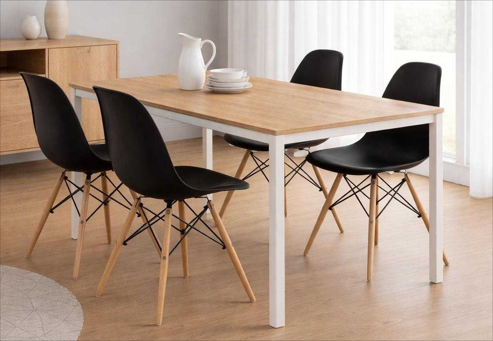 NOWY Stół z Krzesłami do Salonu Kuchni Jadalni Biały Drewniany Loft FV