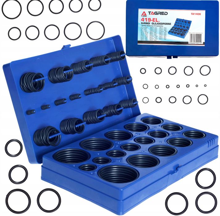 Zestaw oringi gumowe 419 szt olejoodporne NBR kasetka