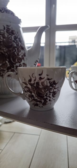 # PIĘKNY # zestaw kawowy delikatny PORCELANA serwis dzbanek