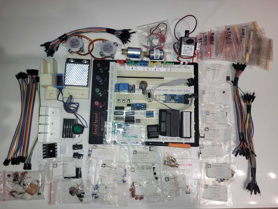 Zestaw elektroniki +250 części – Atmega, czujniki, silniki, zasilacze