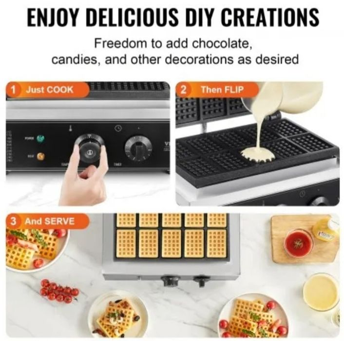 Máquina de Waffles Comercial VEVOR, 10 Unidades, Retangular, 1550W
