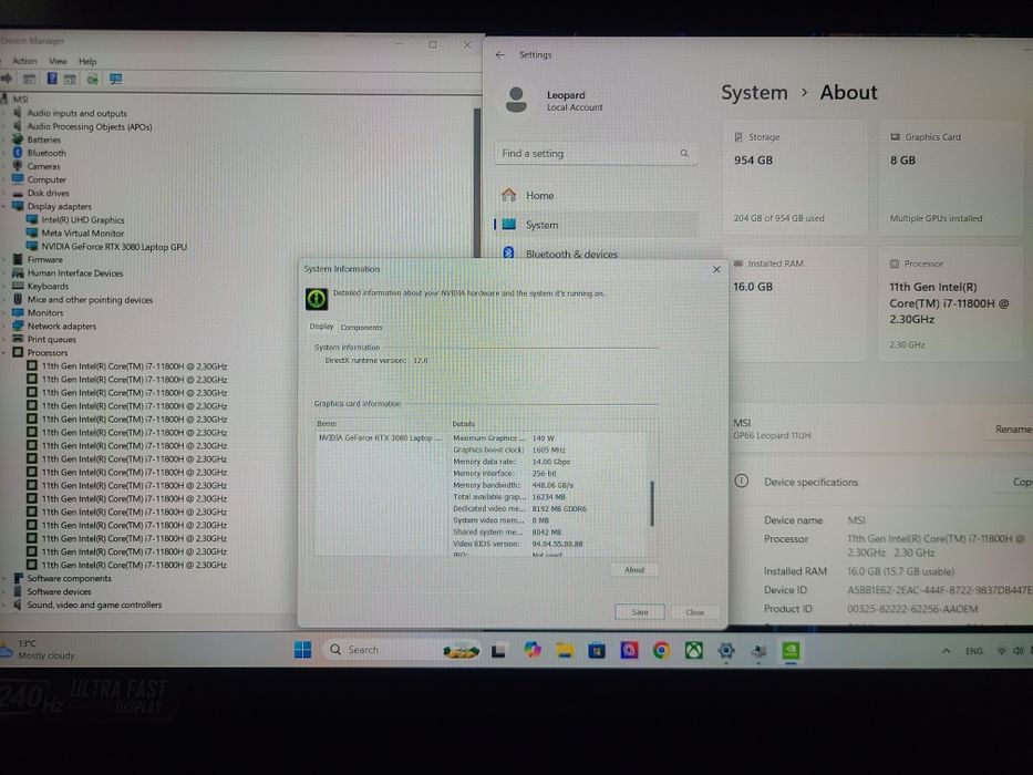 MSI GP66 Leopard 11UH-032US (RTX 3080). Ідеал. стан! Нова батарея!