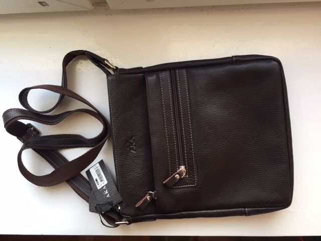 Кожаная коричневая мужская сумка АКА 28*24