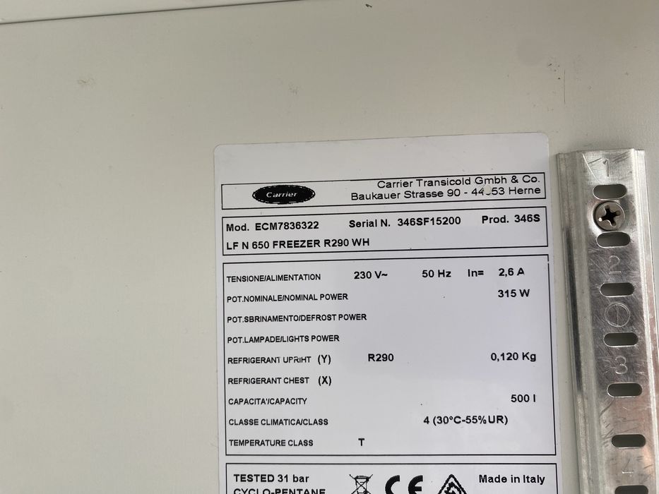 Szafa mroźnicza carrier