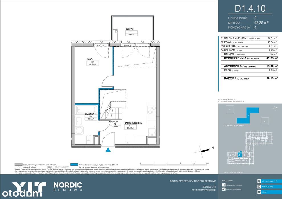 3-pokojowe mieszkanie 58m2 + balkon