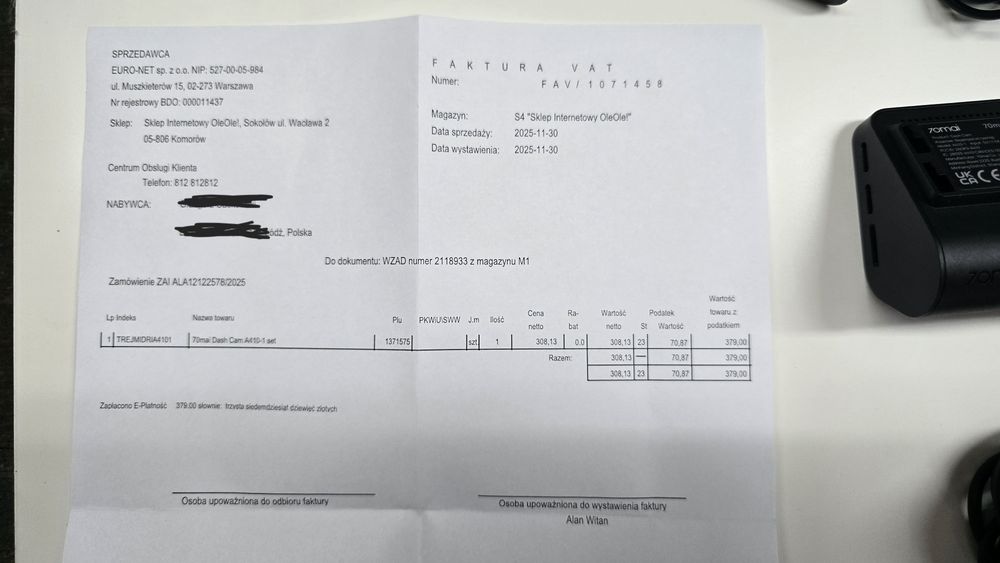 Kamera samochodowa 70mai A410 Set 2K Gwarancja komplet