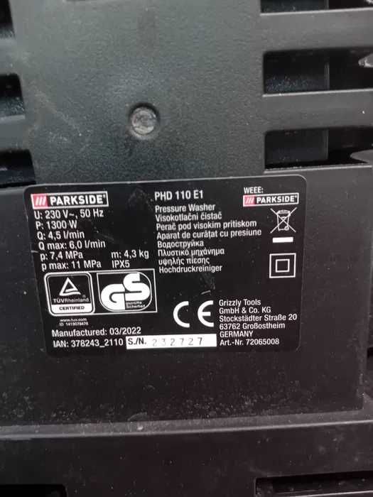 PHD 110 E1 Myjka Ciśnieniowa Parkside