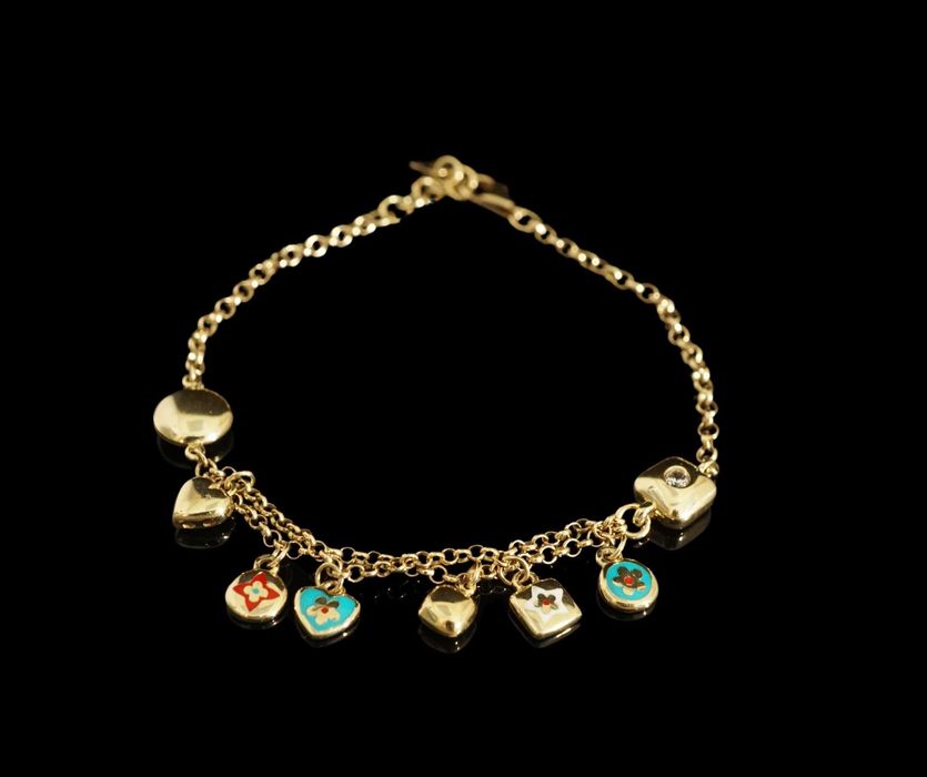 Złoto 585-złota bransoletka damska z przywieszkami