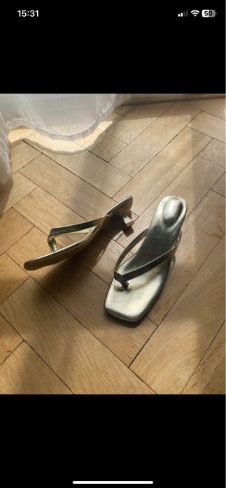 Nowe złote sandałki klapki japonki niski obcas wesele lato 36/37